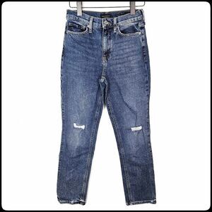 BANANA REPUBLIC High Rise Straight Distressed Med Wash Premium Denim Jeans Sz 26